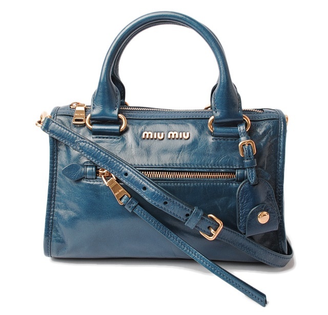 Miu Miu shoulder bag / handbag miumiu VITELLO SHINE / Vitello 5BB104 COBALTO / cobalt [used] Christmas gift present