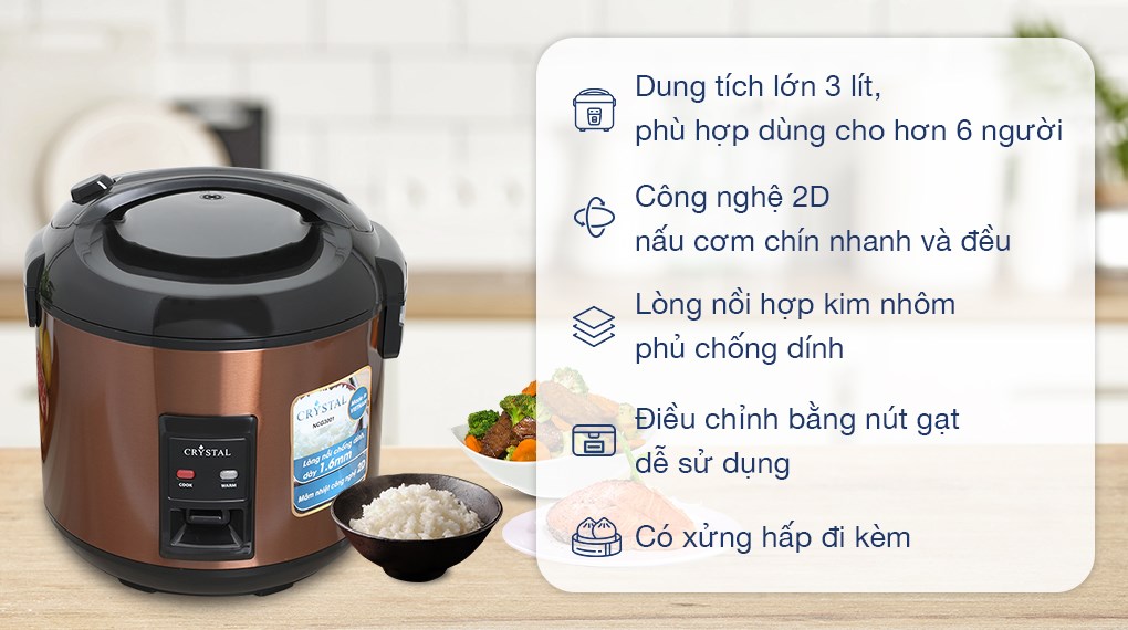 Nồi cơm nắp gài Crystal 3 lít NCG3001