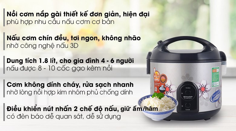 Nồi cơm nắp gài Sharp 2.2 lít KS-R231STV