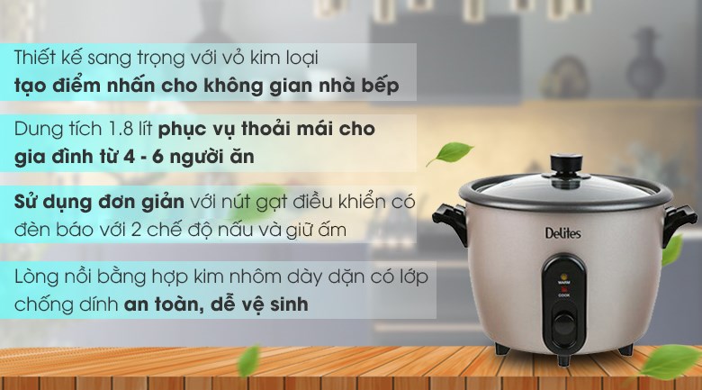 Nồi cơm nắp rời Delites 1.8 lít RC-10W003