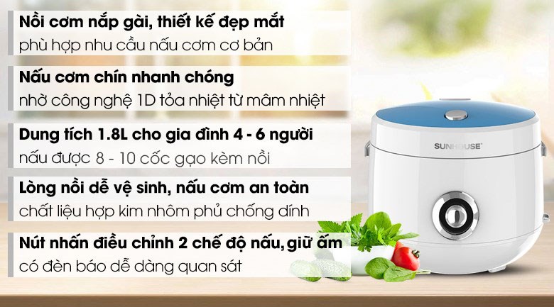 Nồi cơm nắp gài Sunhouse 1.8 lít SHD8606