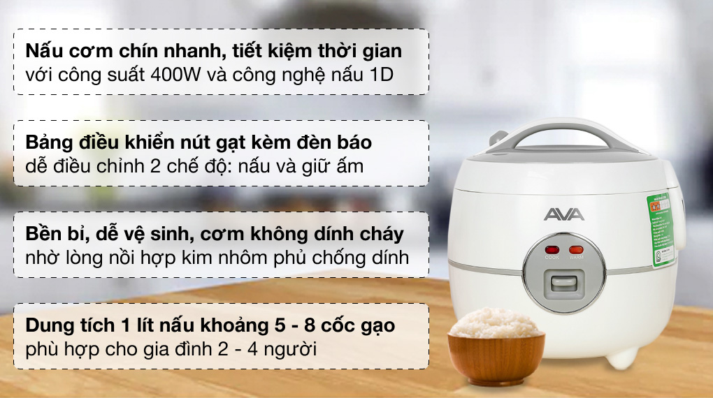 Nồi cơm nắp gài AVA 1 lít JRC-100P
