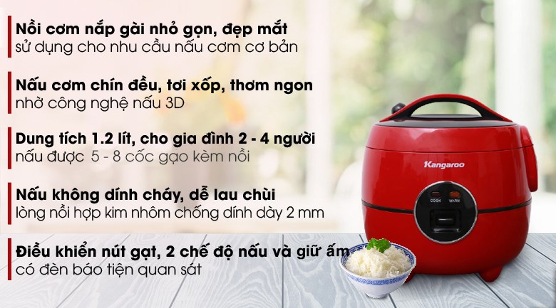 Nồi cơm nắp gài Kangaroo 1.2 lít KG822