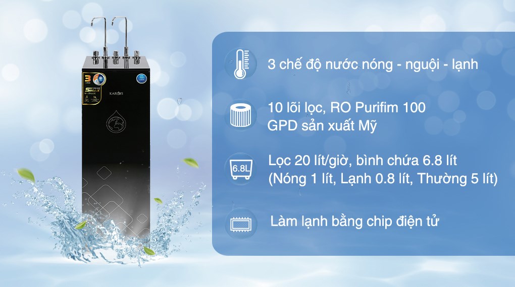 Máy lọc nước RO nóng nguội lạnh Karofi KAD-X39 10 lõi
