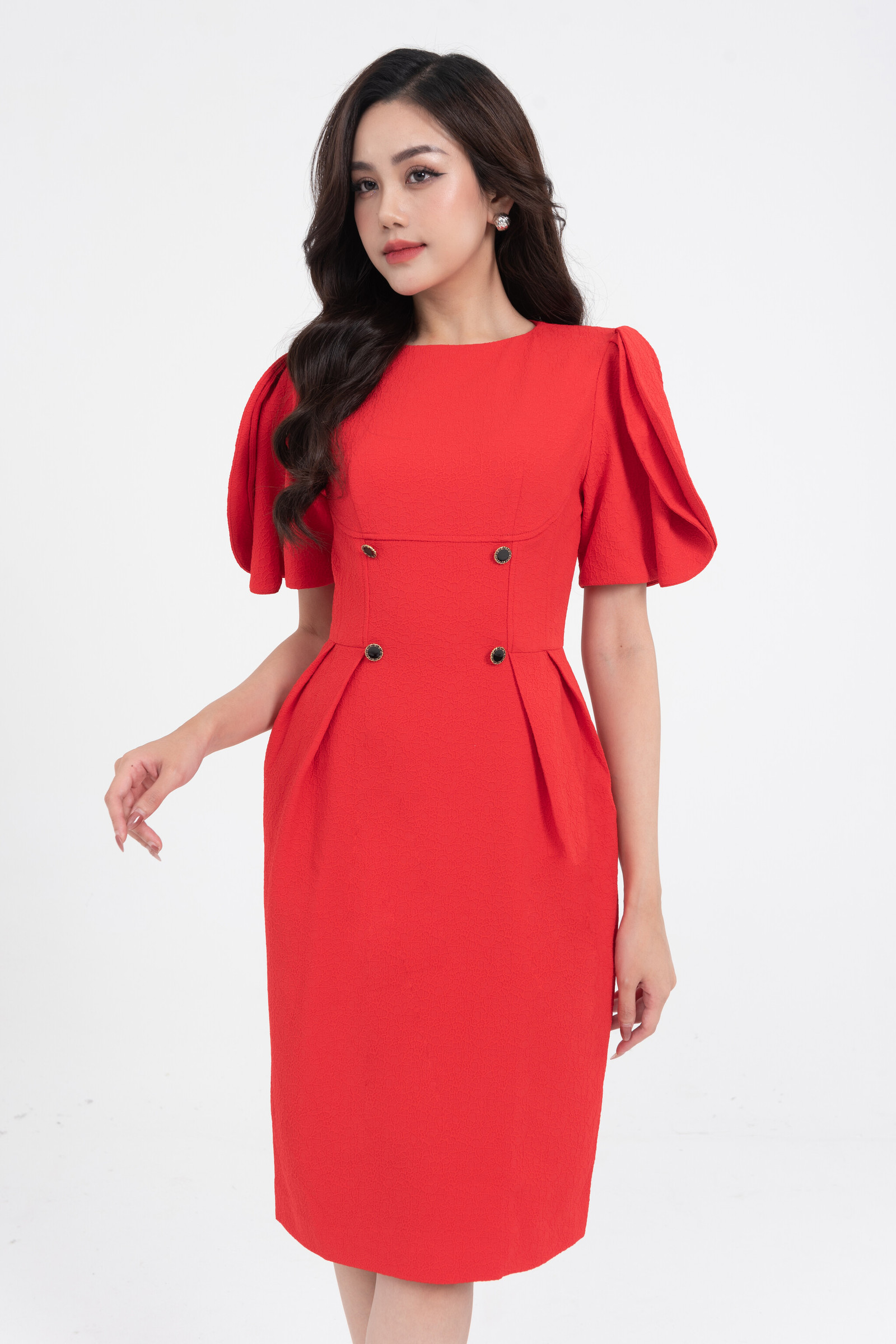 ĐẦM LỤA VÂN TAY XẾP LY PHỒNG