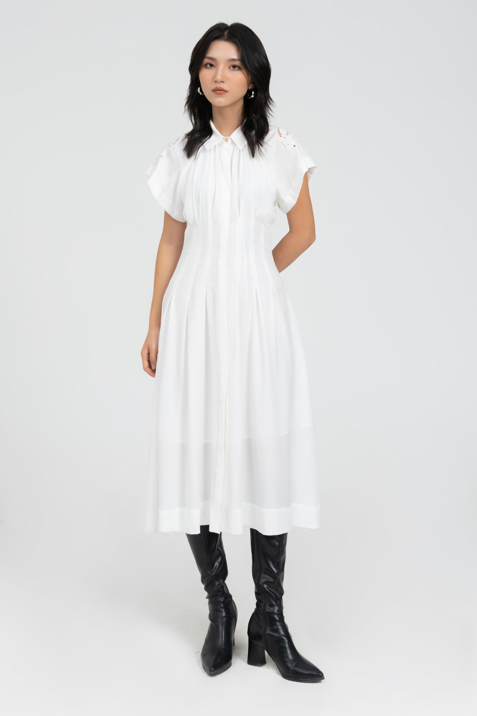 ĐẦM LỤA THÊU HOA DÁNG XÒE