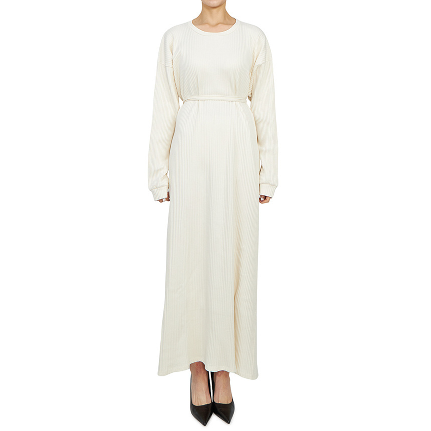 GLOVERALL[BASERANGE] Shaw Kaftan DRSH RIB 000 OFF WHITE Woman Long Wrap Dress (Oversized Fit)