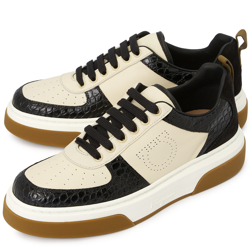 [FERRAGAMO] Gancini Crocodile CASSINA LO NERO 0758150 Man Sneakers