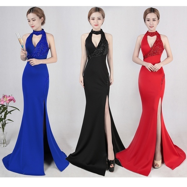Luxury Sequin Mermaid Evening Dress Floor Length Prom Formal Gowns Robe De Soiree Alluring Sleeveles