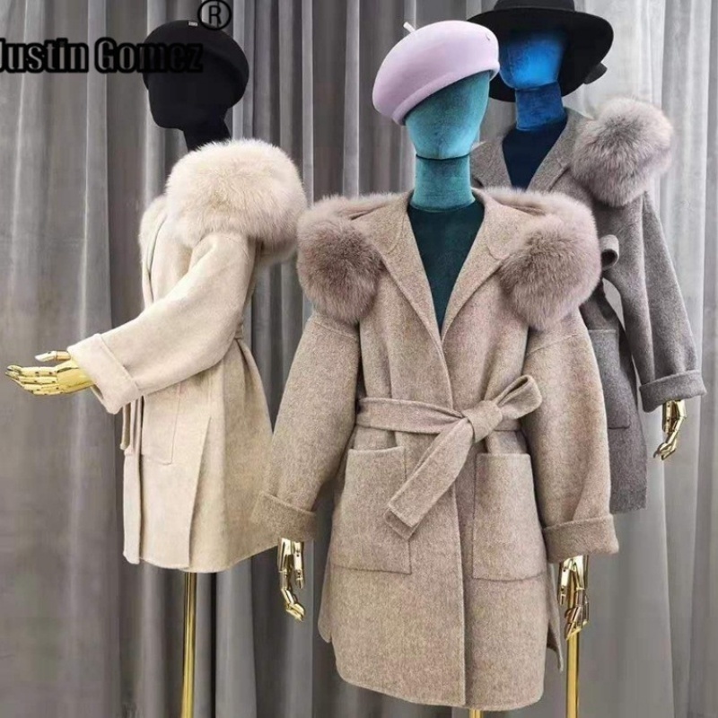 [Other]2020 Brand famous Real Cashmere woolen Coat With real Fox Fur Hoodie real fur Coats abrigos para muj