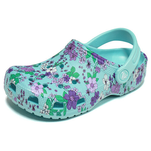 crocs kids Crocs Kids Classic Floral Clog Sandals Ice Blue Toddler Kids Junior Slippers Aqua Shoes Footwear 206