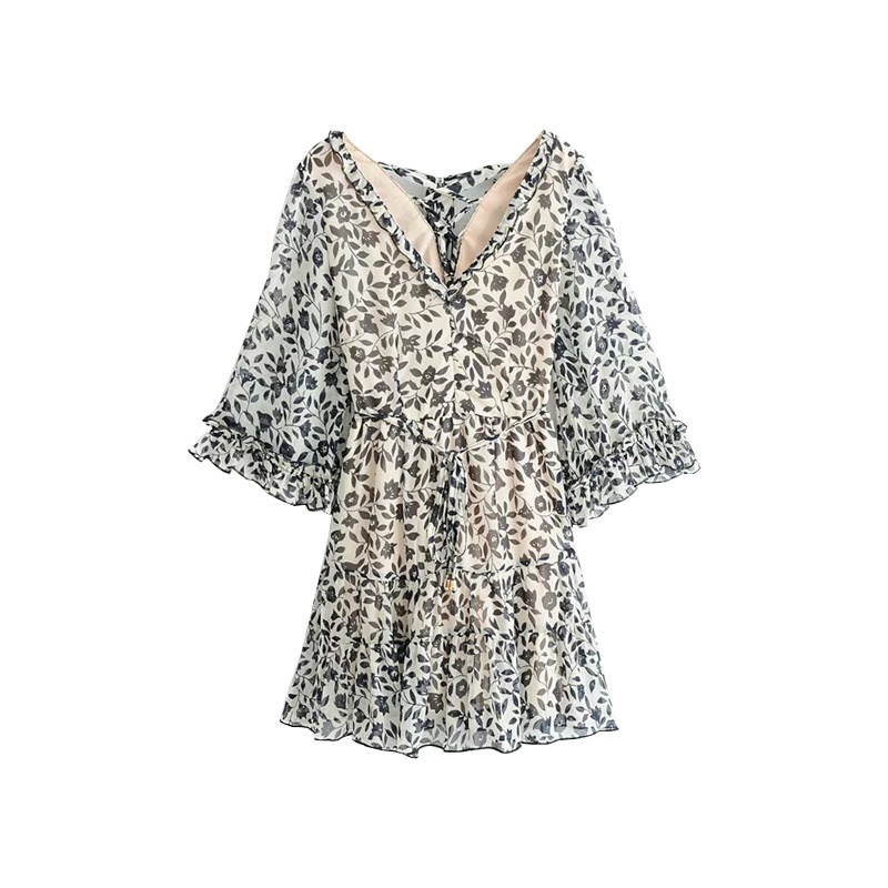 Beach skirt Girl 2019 new back Cross strap shredded flower dress female seaside holiday skirt