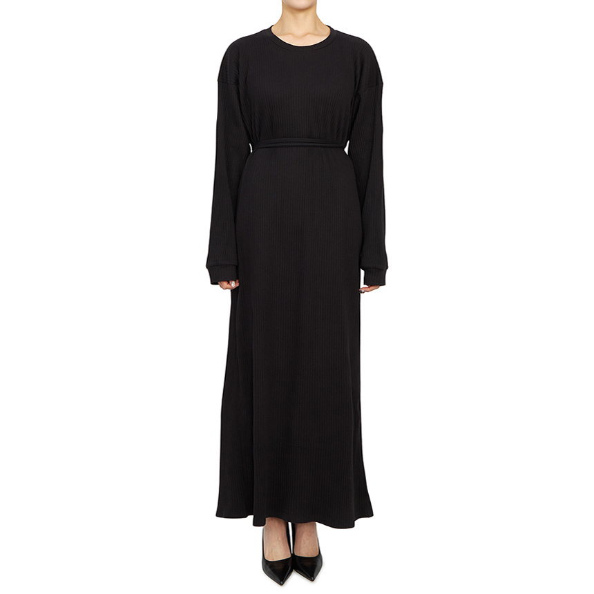 GLOVERALL[BASERANGE] Shaw Kaftan DRSH RIB 000 BLACK Woman Long Wrap Dress (Oversized Fit)
