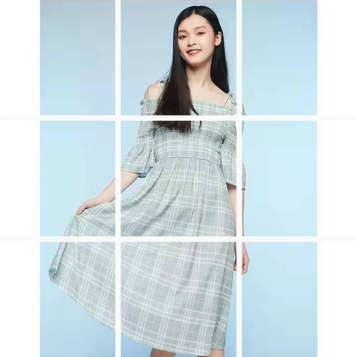 Spring new style French fresh plaid collar in the long section trumpet sleeve dress tide
