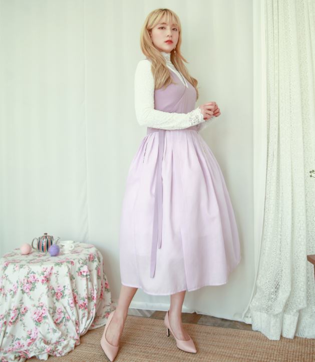 DAILYHANMir Shoulder Skirt (Purple)