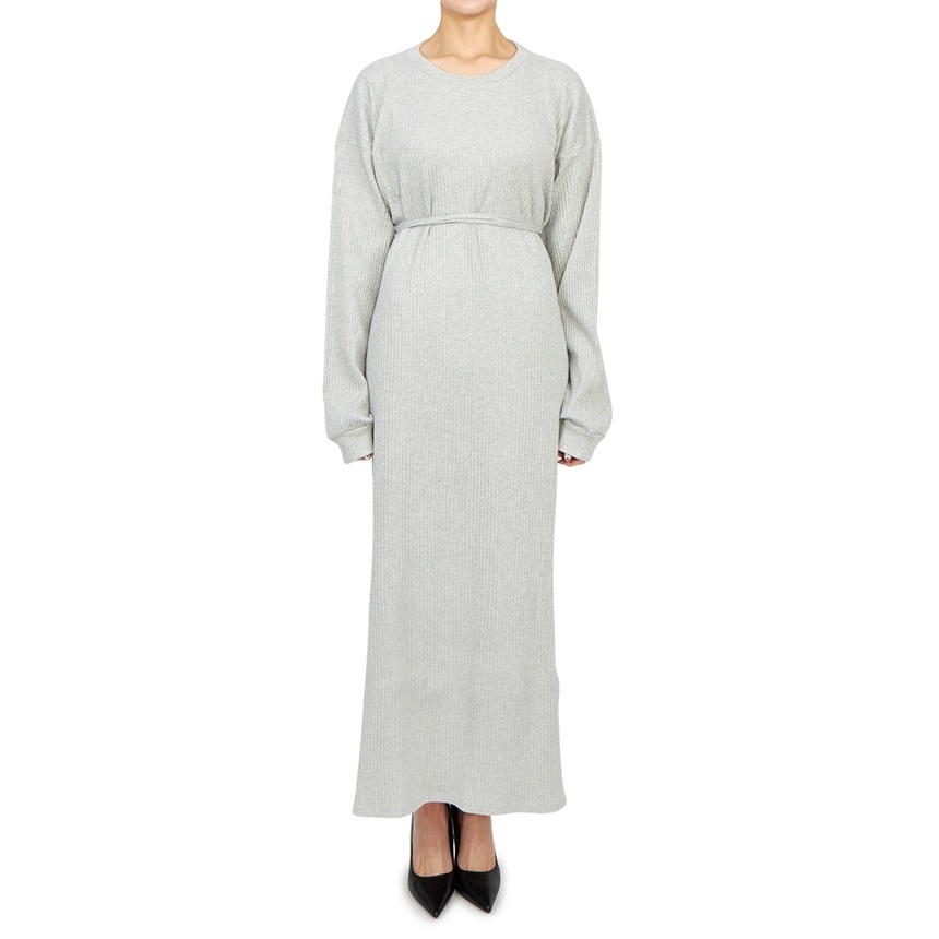 GLOVERALL[BASERANGE] Shaw Kaftan DRSH RIB 000 GREY MELANGE Woman Long Wrap Dress (Oversized Fit)