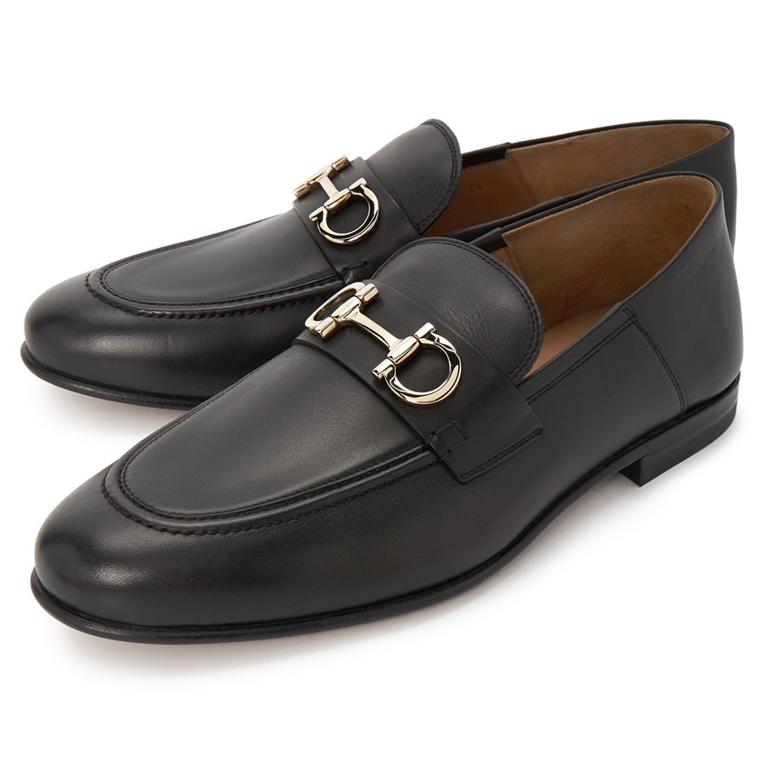 [FERRAGAMO] Gancini Ornament GIN NERO 0758410 Man Loafers (Foot Width EEE)