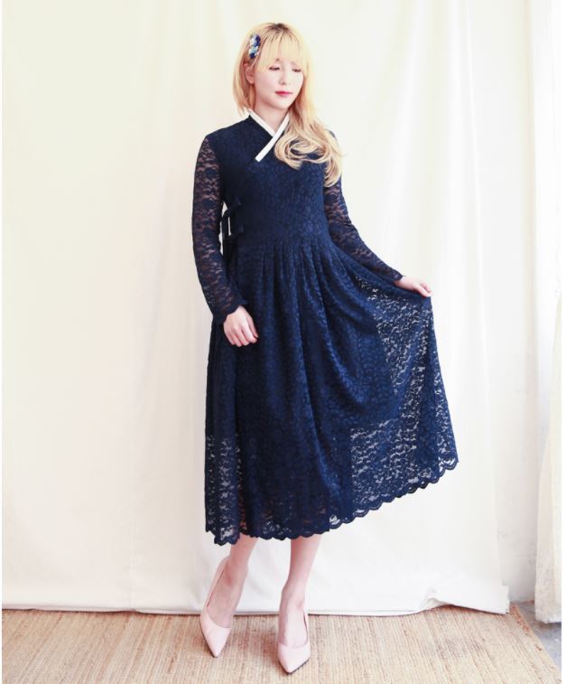 DAILYHANScarlet Lace Cheollic Dress (Navy)