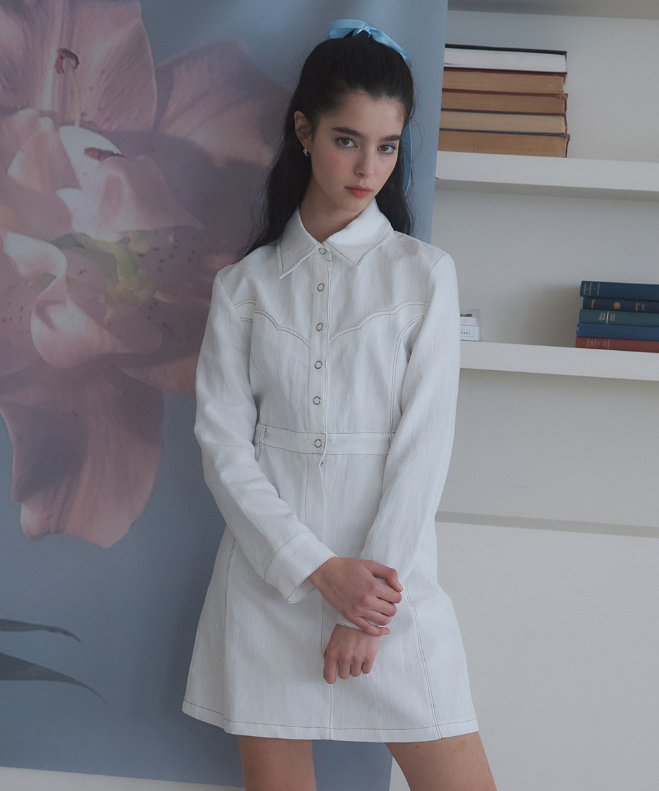 Cloud Line Denim Dress (White)