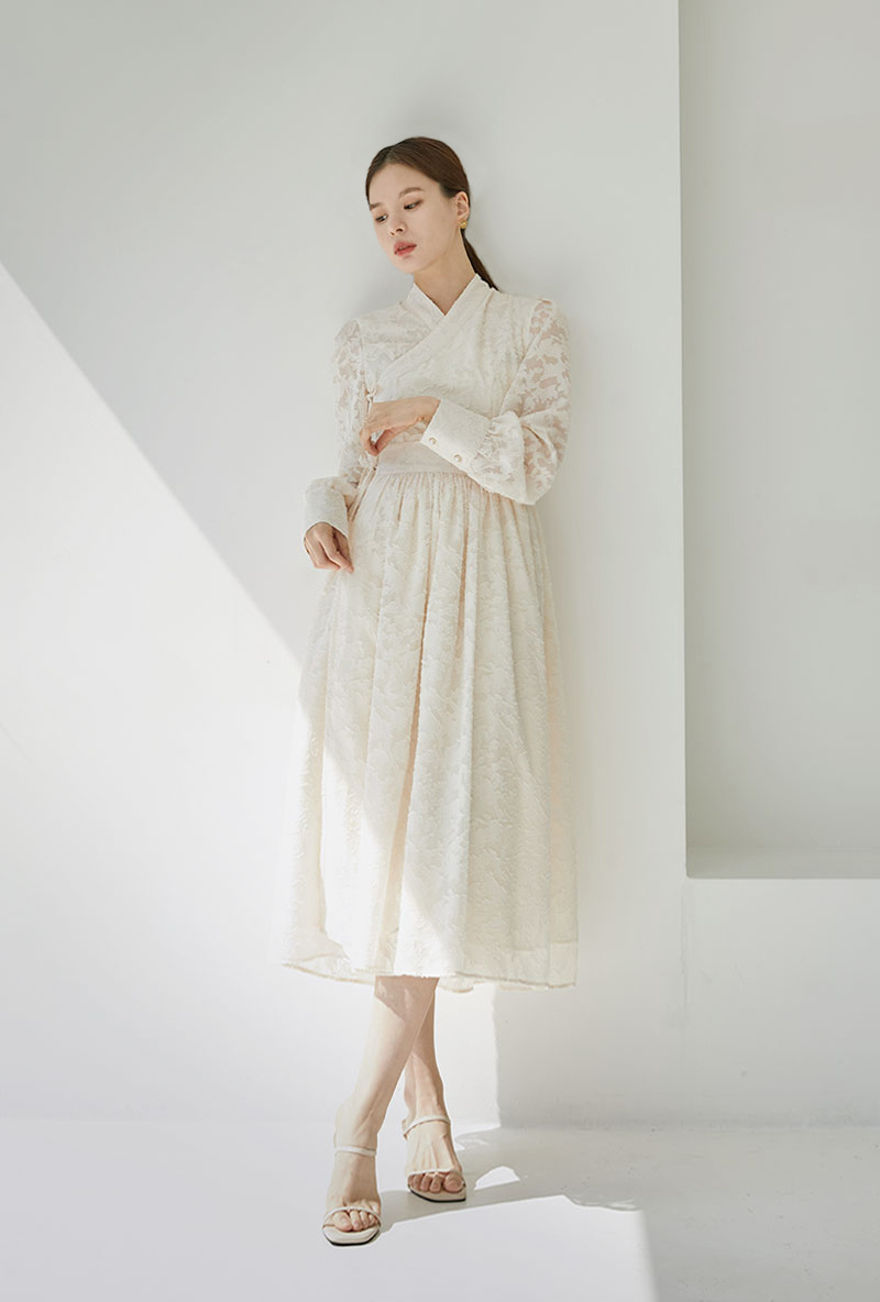 TETEROT SALONTETEROTSALON Dress-Moonlight Night Trip (2colors)/Long-sleeved Dress/Floral Desig