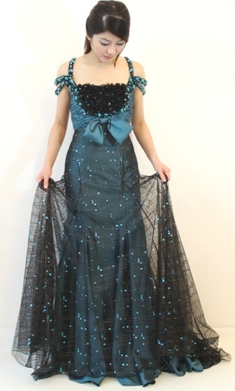 Buy / Rent Evening Gowns and Dresses – Black/Green Ballroom Gown with details