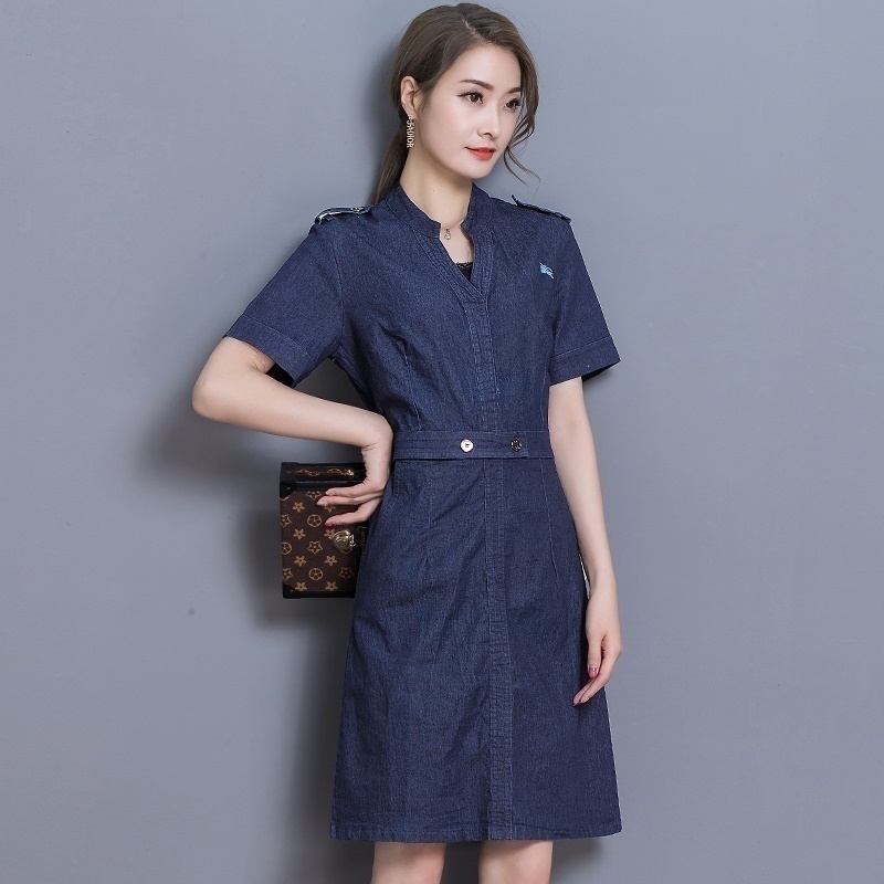 2019 new v collar plus size a-character skirt feminine temperament skinny cowboy dress