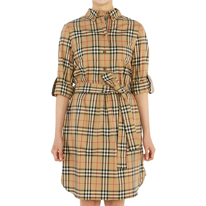 BURBERRY빈티지 체크 타이 웨이스트 GIOVANNA 8024585 A7028 여자 셔츠 원피스