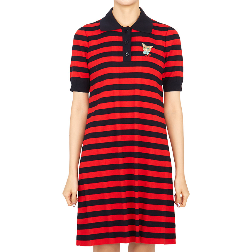 [구찌] 스트라이프 657895 XKBSJ 4668 여자 반팔 니트 폴로 원피스
