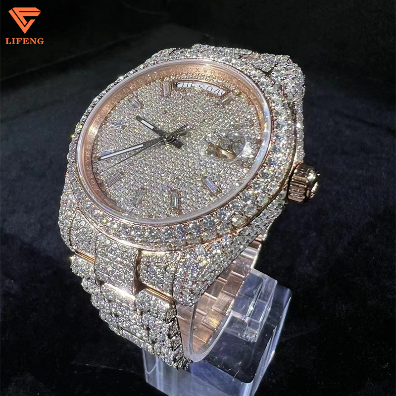 Luxury Hip-hop Custom Watch Rose Gold Plated Moissanite Diamond High Quality Iced Out Cuban Watch For Men