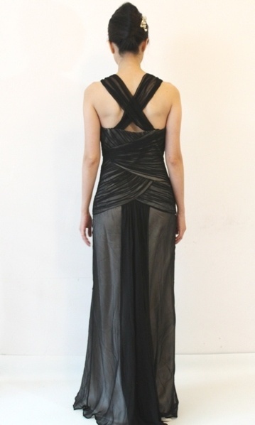 Buy / Rent Evening Gowns and Dresses – Silk Champagne/Black Gown
