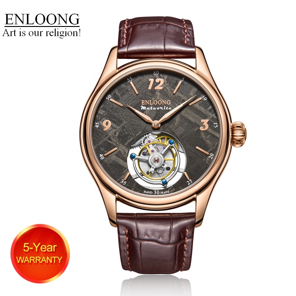 2021 Enloong Real Luxury Tourbillon Watches Men With Hand Made Meteorite Dial Black 316l Steel Sapphire Wrist Man Watch Luxury