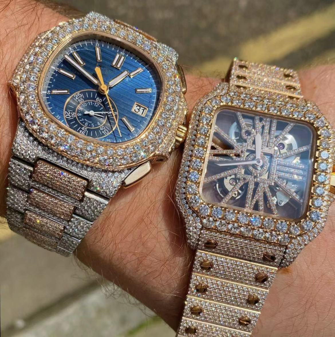 Luxury Men Watches Iced Out Moissanite Diamonds Watch Automatic Setting Hip Hop Stylish Labor Cost For Each Diamond