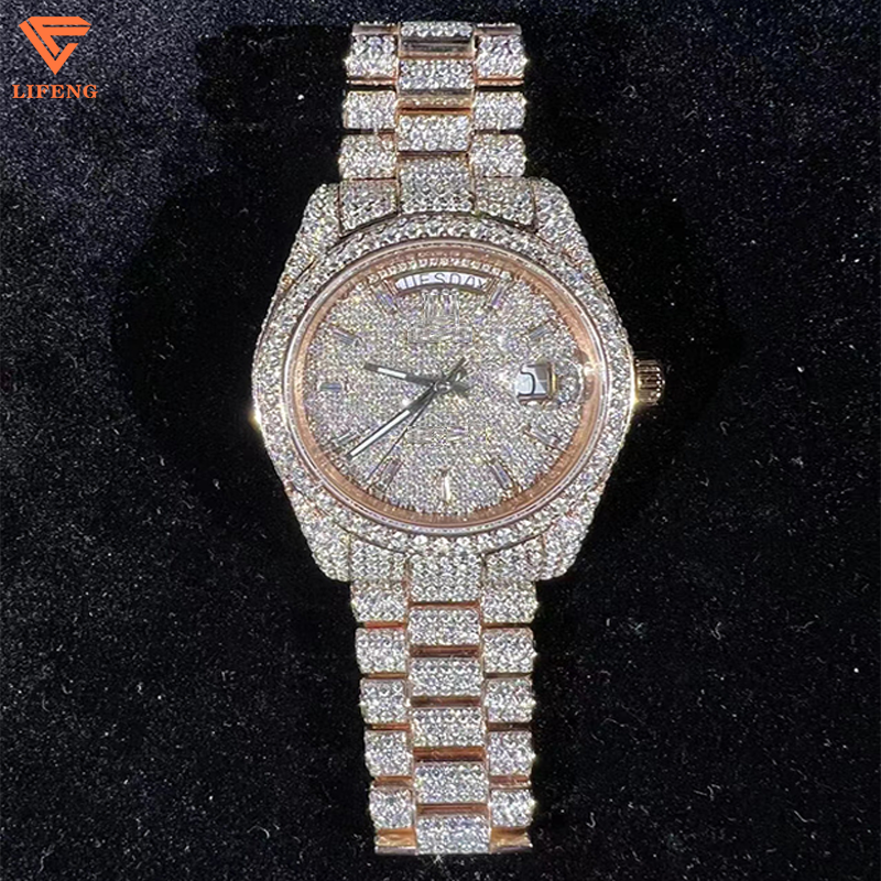 Luxury Hip-hop Custom Watch Rose Gold Plated Moissanite Diamond High Quality Iced Out Cuban Watch For Men