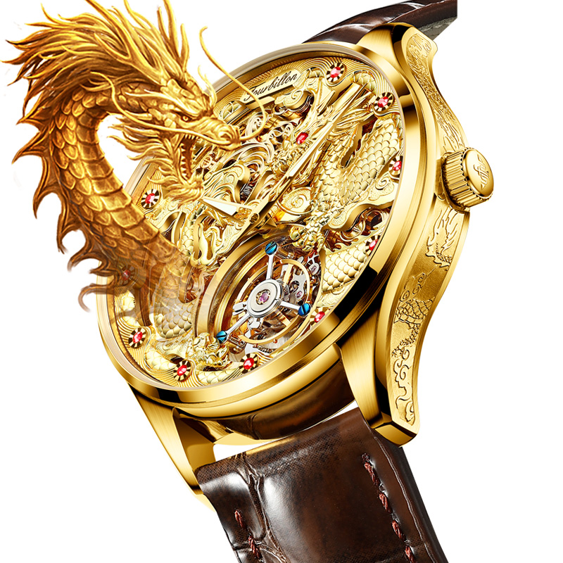 Oupinke 3176 International Brand Automatic Man Watches Wrist Watchchinese Dragon Hollow Luxury High Quality Mechanical Watch