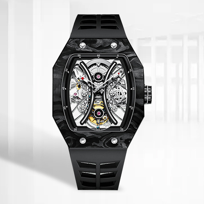 Men Carbon Fiber Tourbillon Mechanical Wristwatches Skeleton Flying Tourbillon Watch For Men Luxury Relgio Masculino