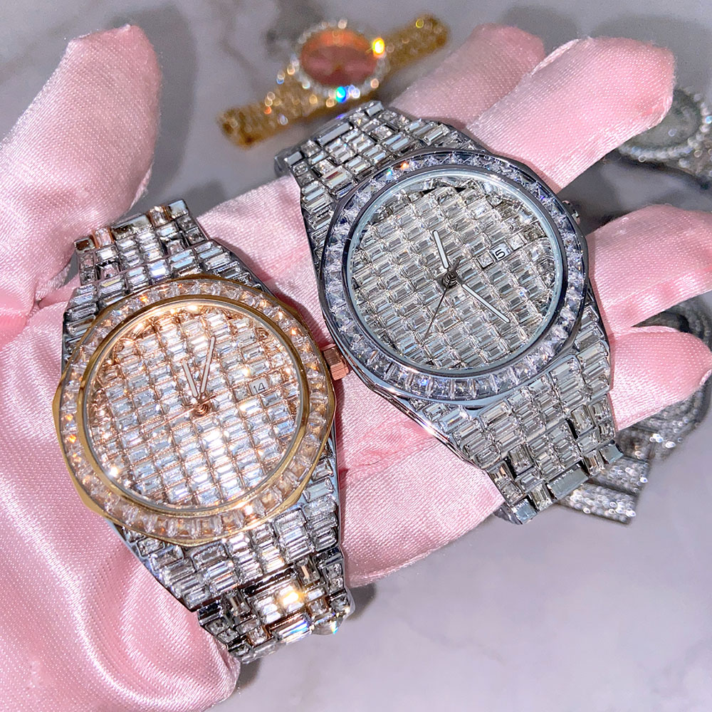 Luxury Full Diamond Baguette Emerald Cut Iced Moissanite Watch