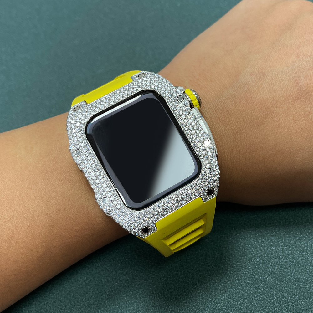 Luxury Custom Iced Out Vvs 1/vs1 Gra Certified Reply Studded Moissanite Diamond Bezel / Band For Apple Watch 42mm/45mm