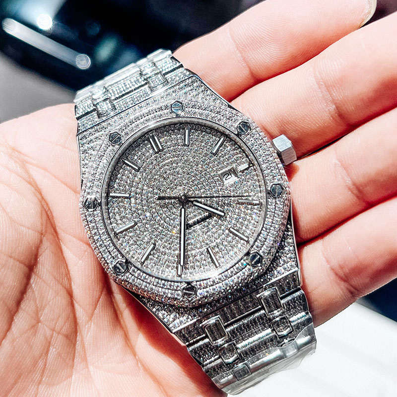 Handmade Setting Pass Diamond Tester Vvs Moissanite Diamond Iced Out Luxury Mechanical Watch