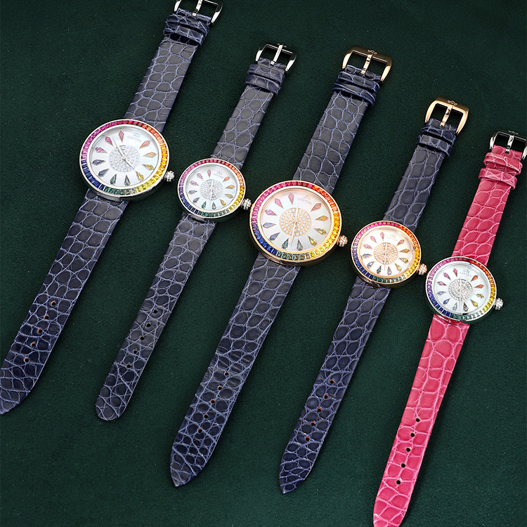 Fashion Luxury Women Men Gradient Diamond Watches Crocodile Leather Belt Quartz Watch