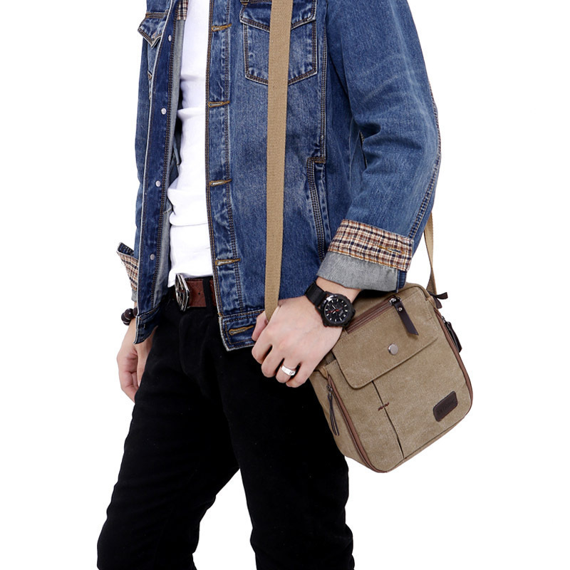 [100% Pure]Canvas bag Mens casual small crossbody bag trend canvas bag