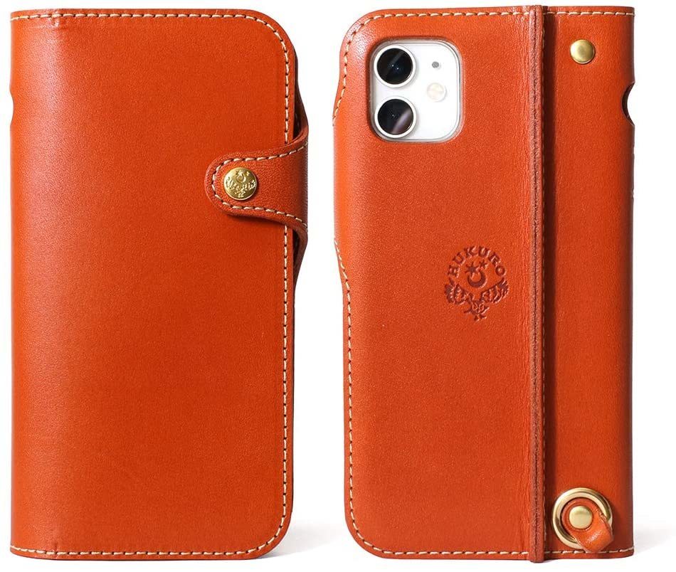 Japan direct delivery HUKURO iPhone 11 case notebook type leather Tochigi leather made in Japan right-handed orange